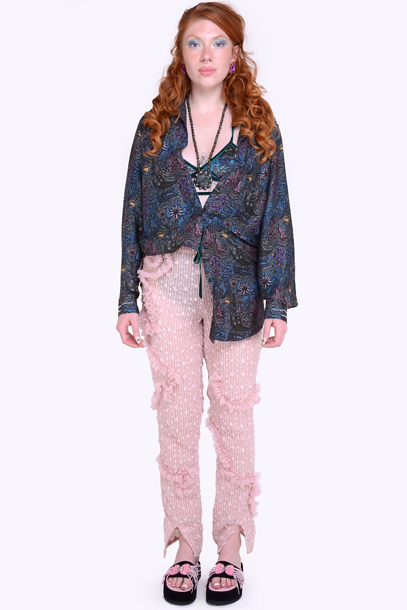 Bronx Boyfriend Shirt with collar beads in Dragon Print - Made to Order