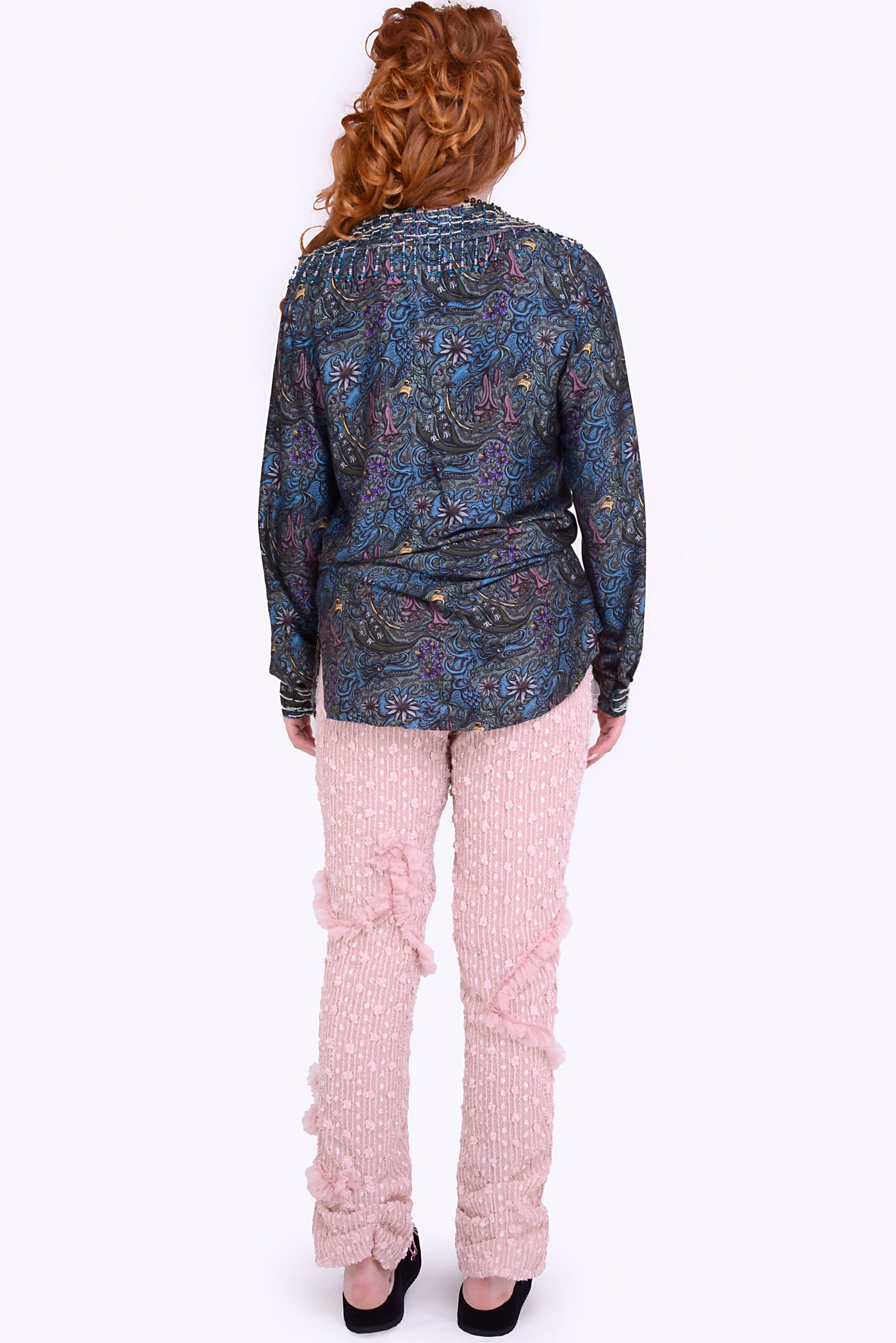 Bronx Boyfriend Shirt with collar beads in Dragon Print - Made to Order