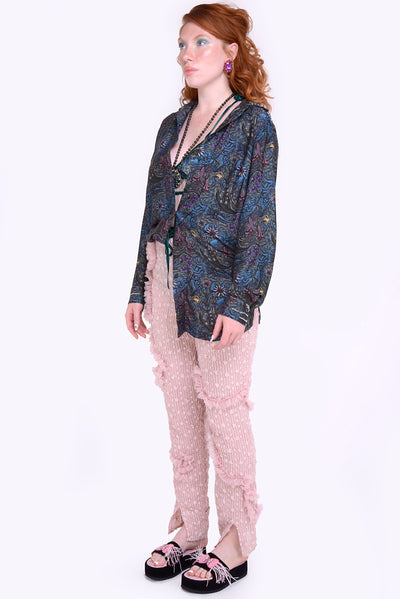 Bronx Boyfriend Shirt with collar beads in Dragon Print - Made to Order
