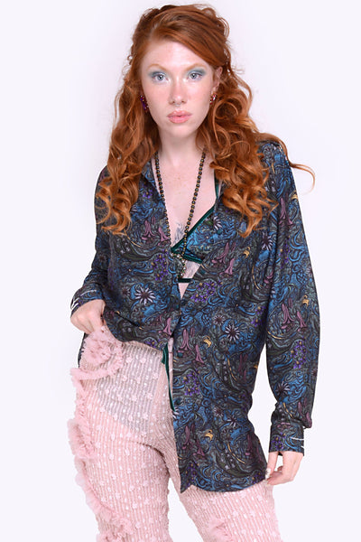 Bronx Boyfriend Shirt with collar beads in Dragon Print - Made to Order