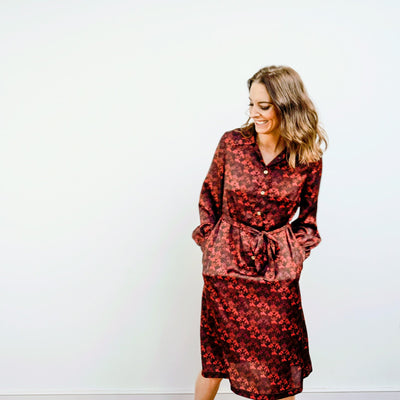 Elama Tiger Print Dark Ground Long Sleeve Shirt Dress