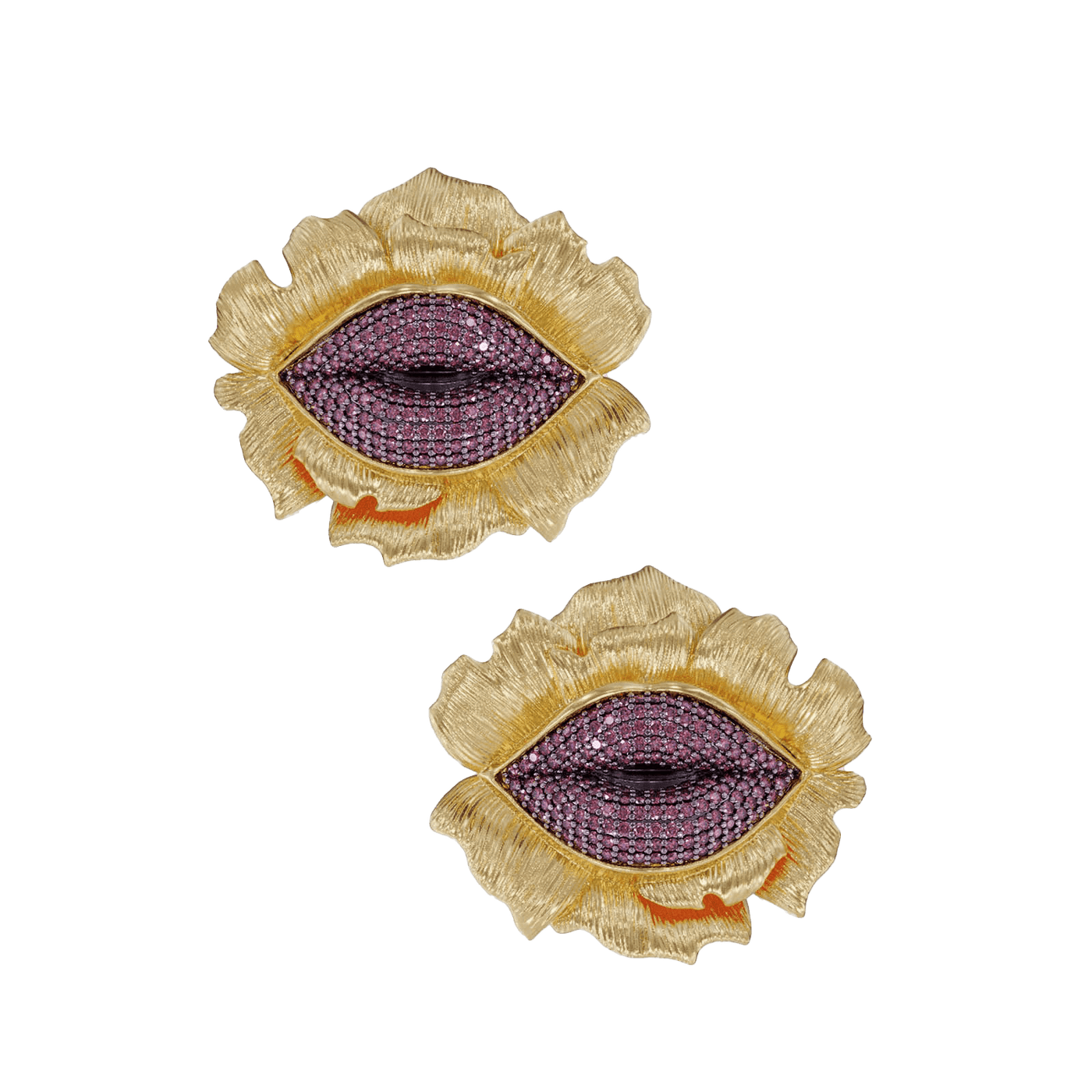 Pair of gold and purple lip-shaped earrings  