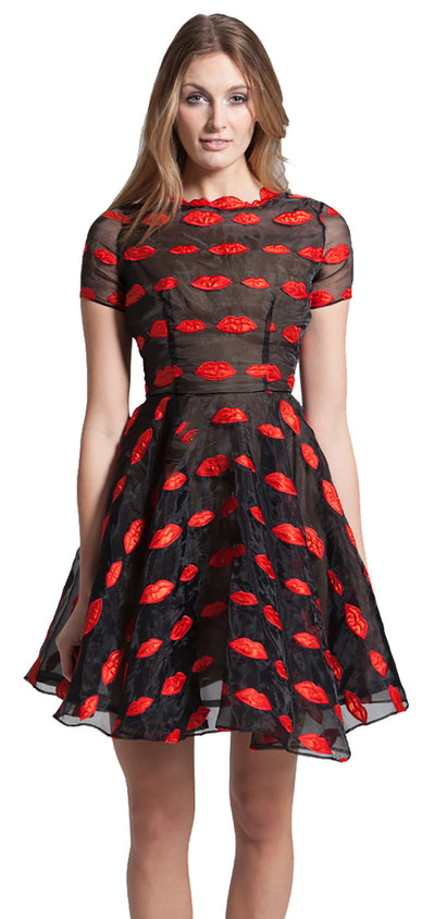 Red lips full skirt dress