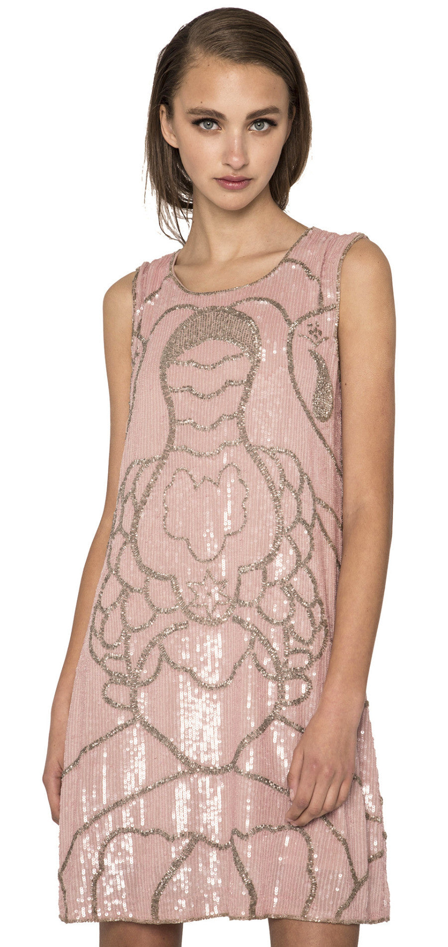 Iridescent sequin beaded mini dress