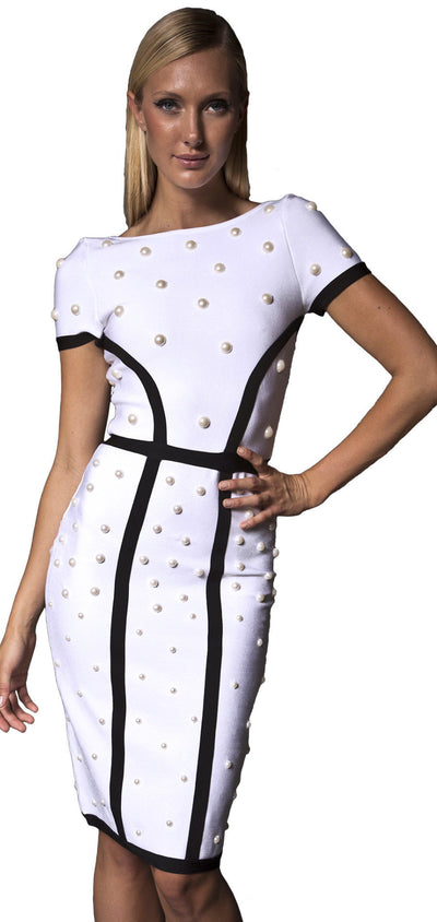 Pearl embellished stretch-knit dress