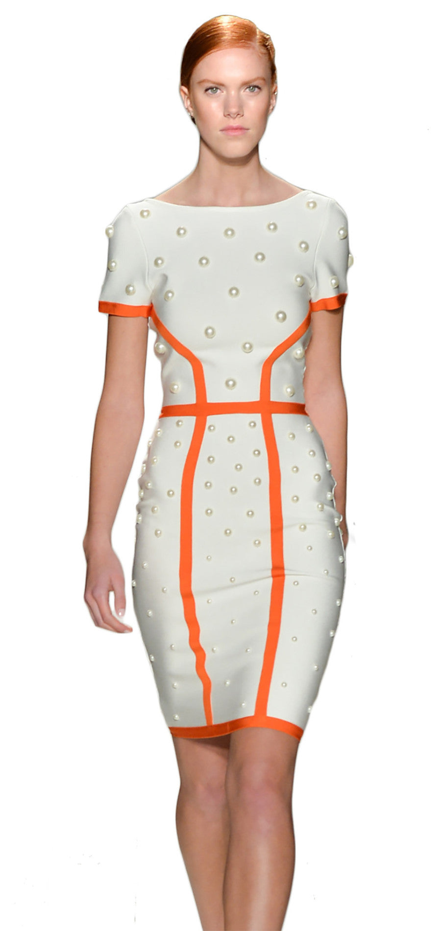 Pearl embellished stretch-knit dress