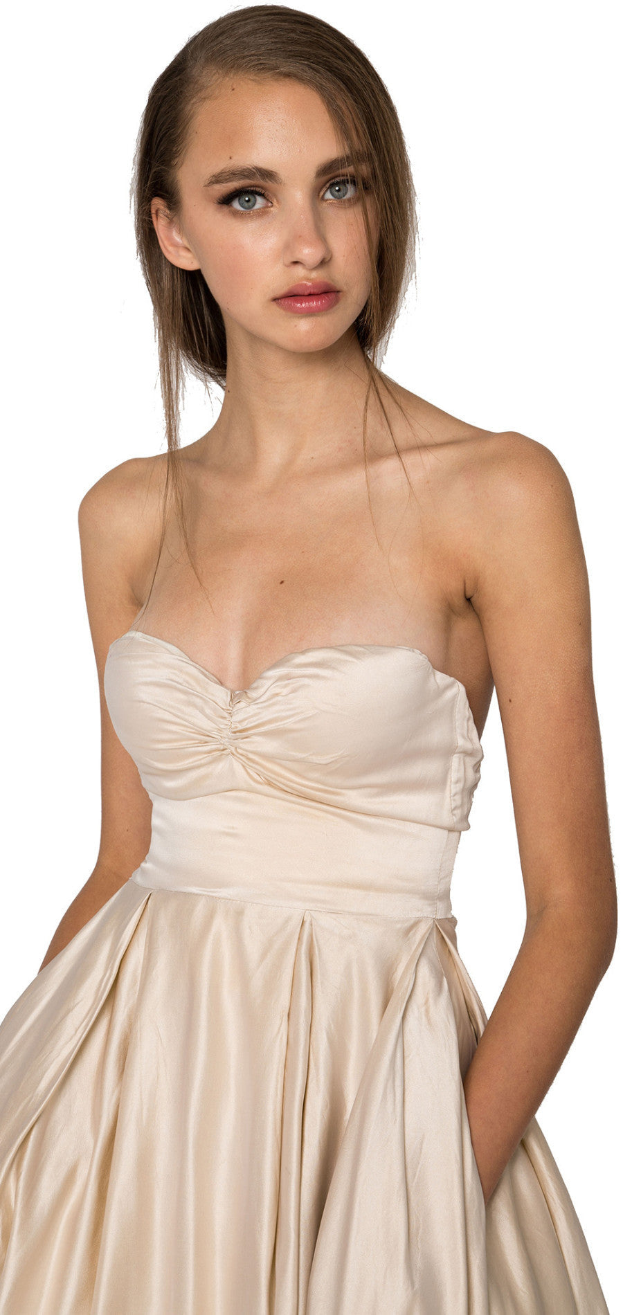 Strapless silk satin midi dress 