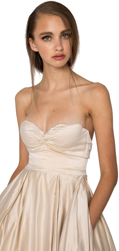 Strapless silk satin midi dress 
