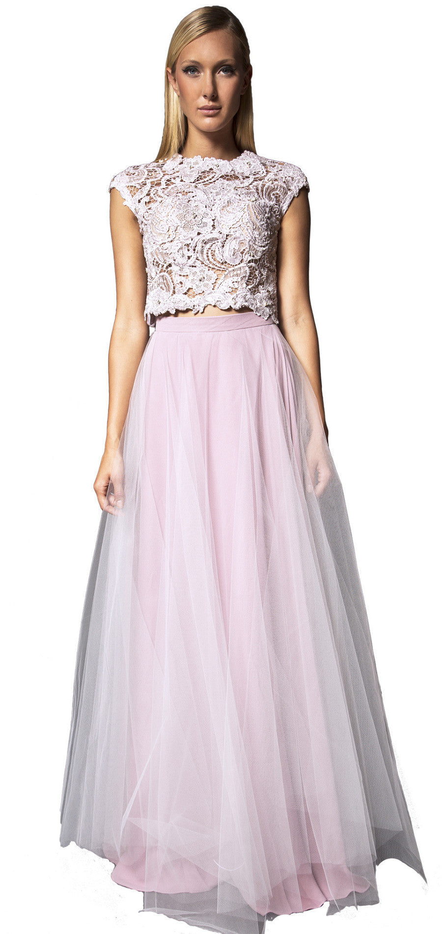 Two piece lace embellished gown