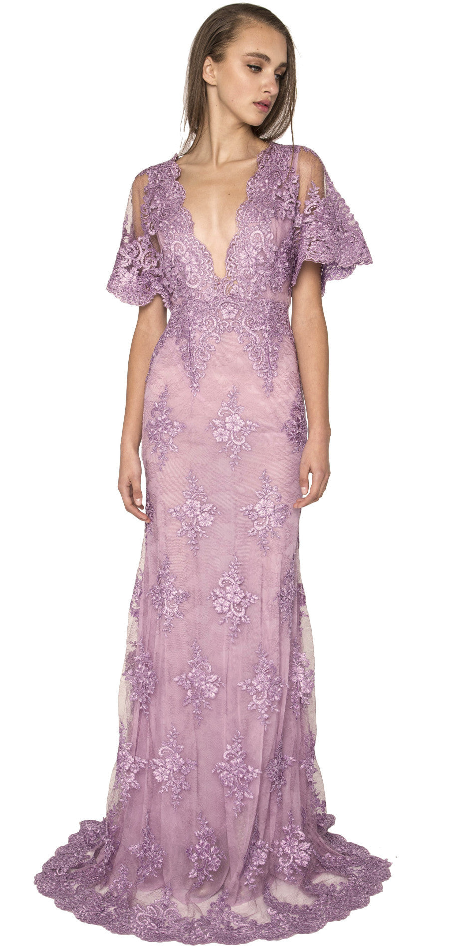 Floral lace lavender gown