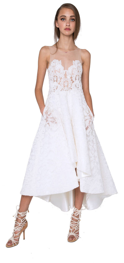 Bridal ivory high low lace embellished strapless dress