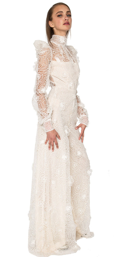 Embroidered ivory organza jumpsuit