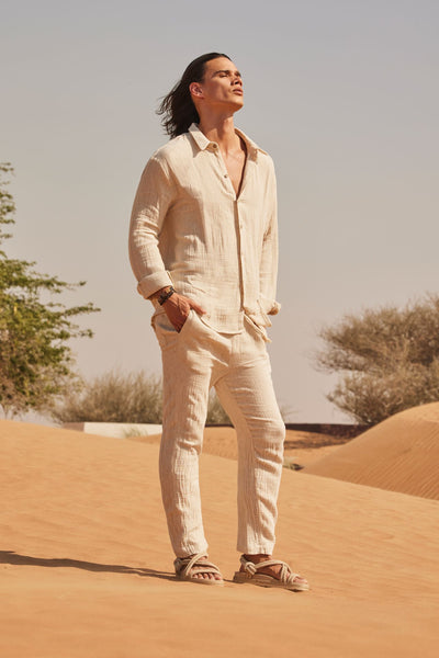 Beige Linen Comfort Shirt & Pant Set