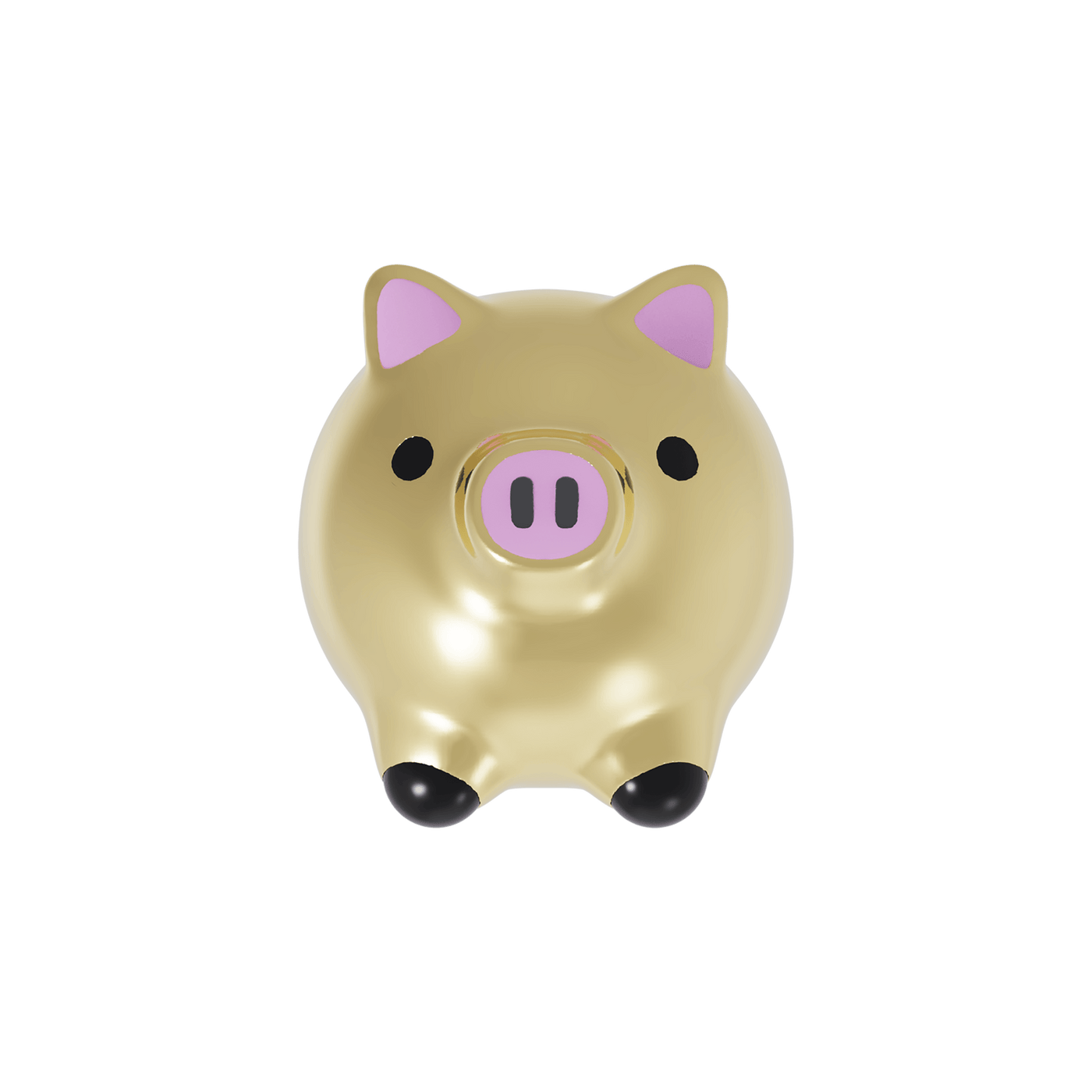 Pig-shaped gold earring with ping enamel ears and nose