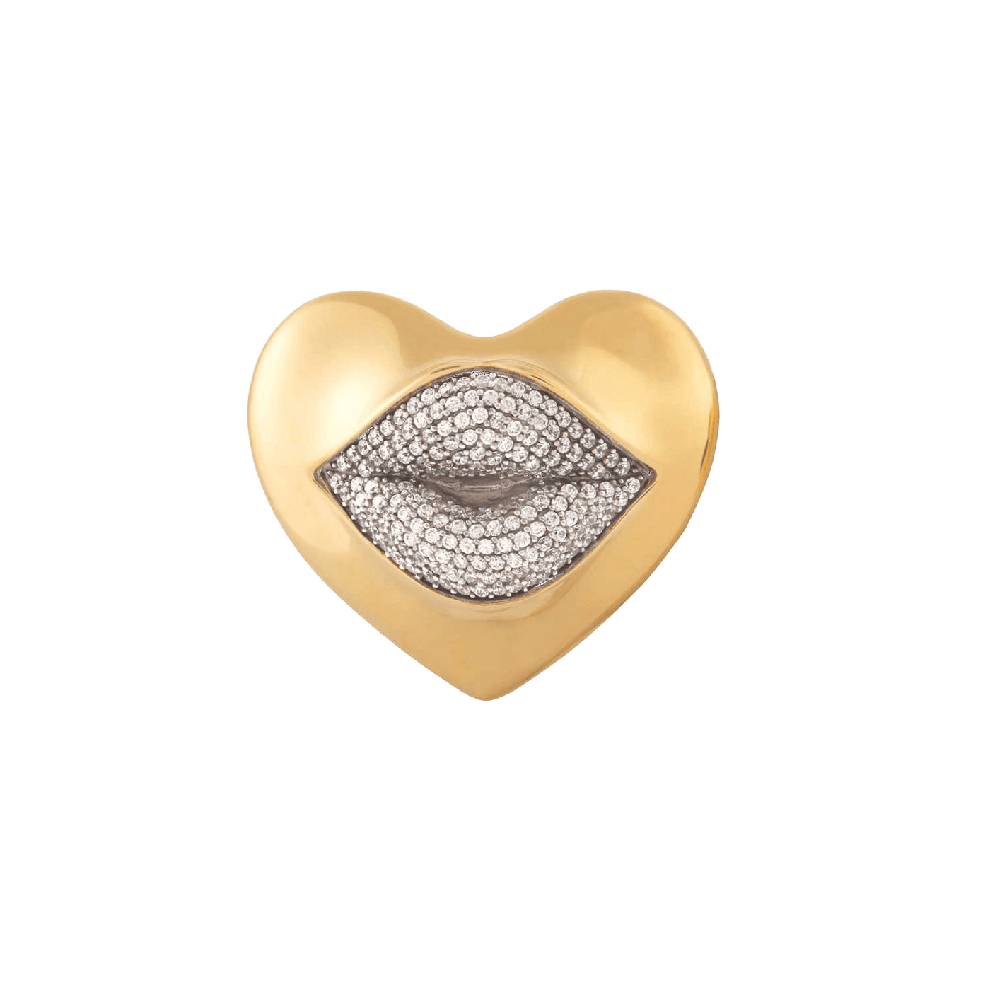 Gold heart-shaped pendant with diamond-studded lips