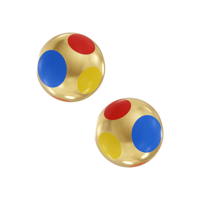 Gold earrings with colorful polka dots 