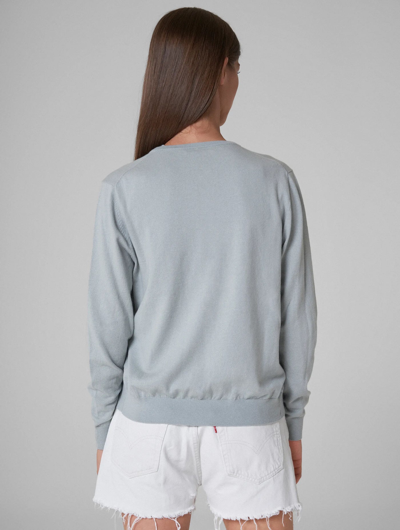 LEA Crew-neck cardigan with buttons blue