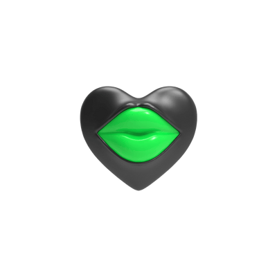 Heart-shaped earring with green enamel lips
