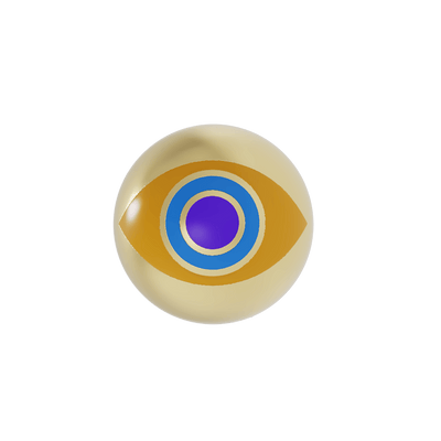 Gold ball earring with eye design featuring yellow, blue, and purple enamel
