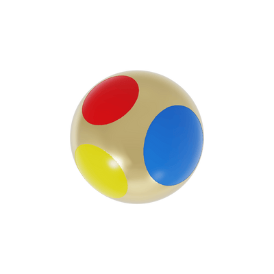 Gold Ball earrings with red, blue, and yellow polka dots