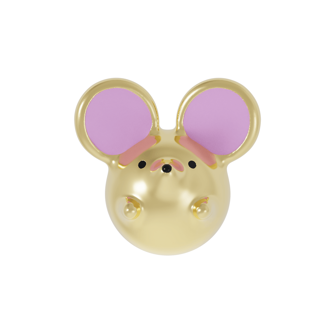 Gold mouse-shaped earring with pink enamel ears 