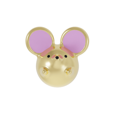 Gold mouse-shaped earring with pink enamel ears 