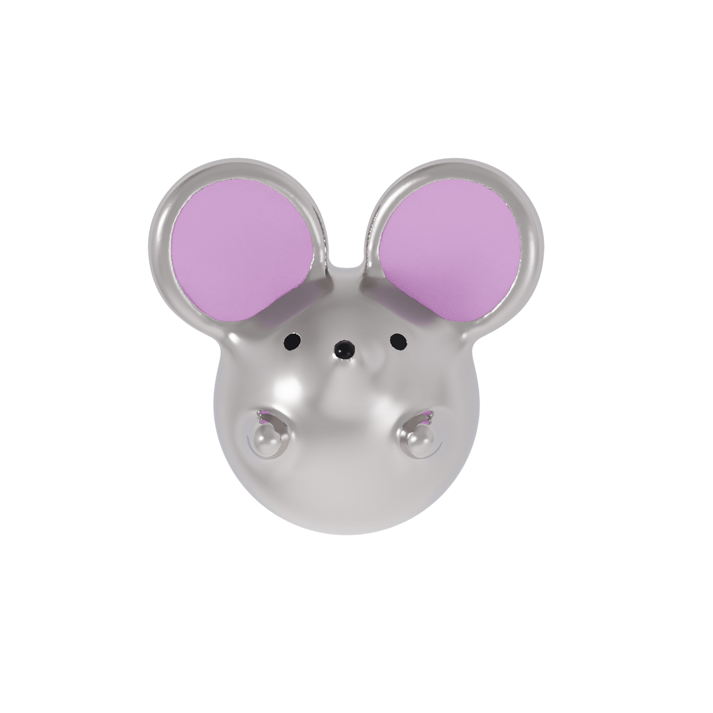 Silver tone mouse-shaped earring with pink enamel ears
