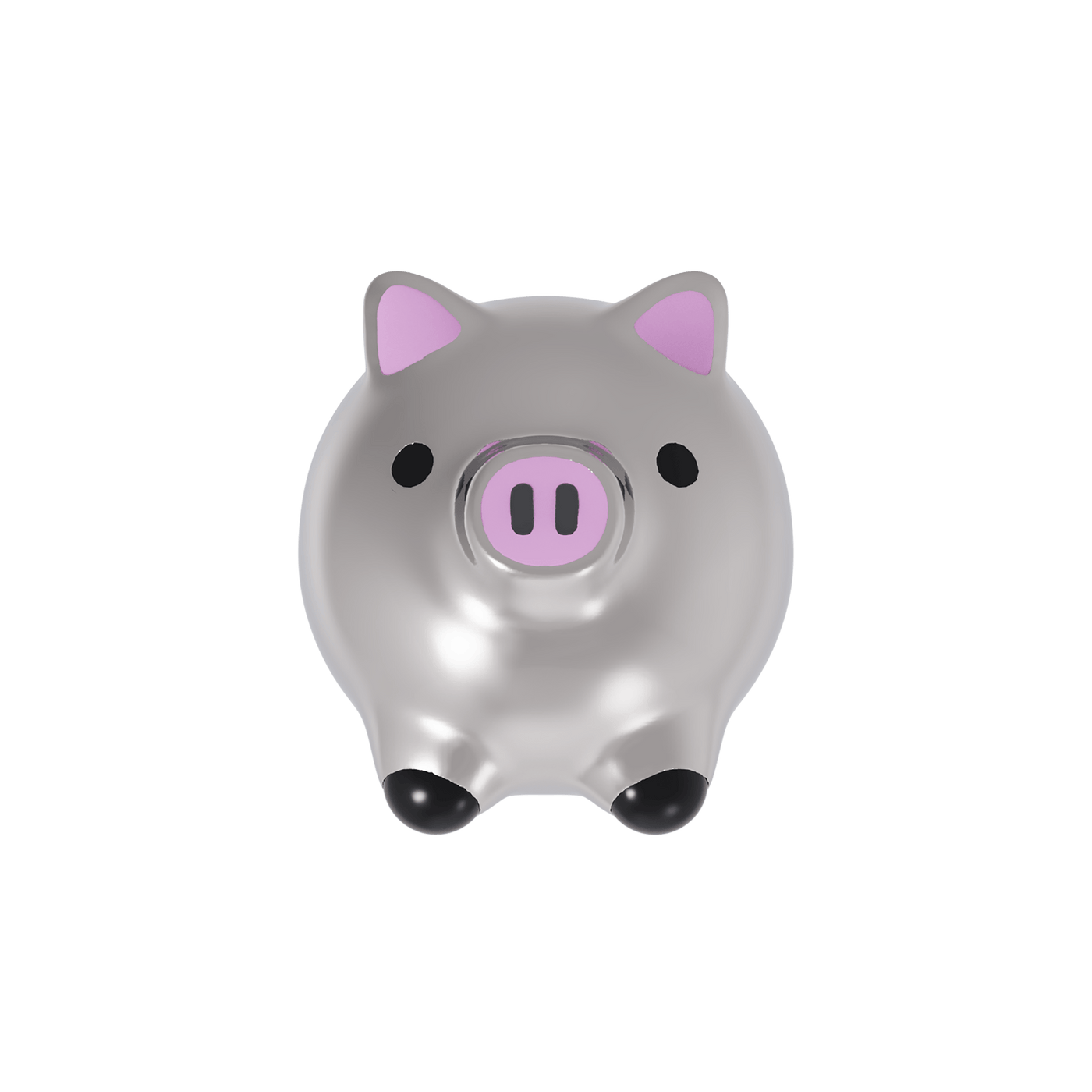 Pig-shaped silver earring with ping enamel ears and nose