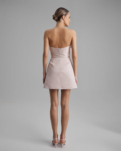 REY DRESS + SMALL BOW | strapless mini in apricot pink