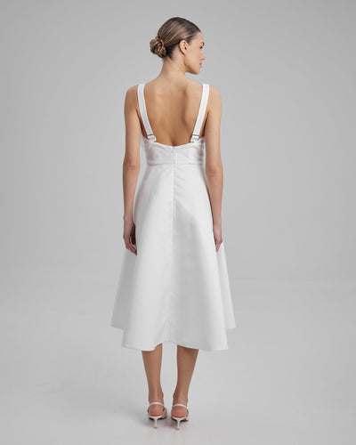 RUBY DRESS + SMALL BOW | square neckline A line midi in white