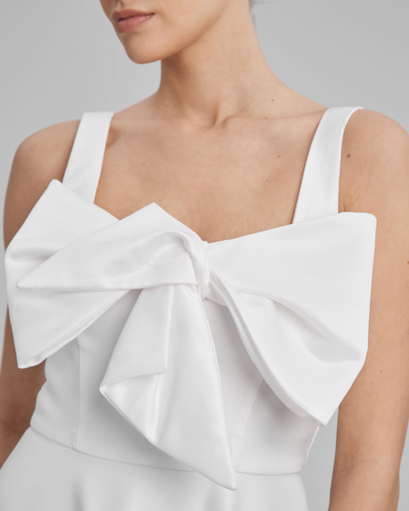 RUBY DRESS + SMALL BOW | square neckline A line midi in white