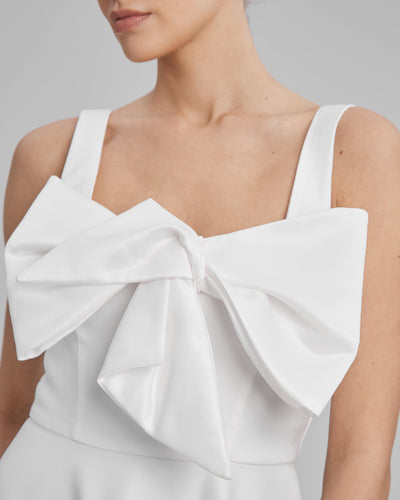 RUBY DRESS + SMALL BOW | square neckline A line midi in white