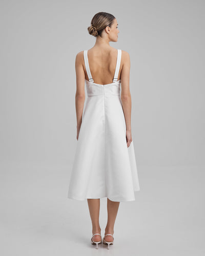 RUBY DRESS | square neckline A line midi in white