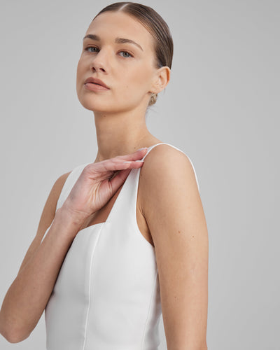 RUBY DRESS | square neckline A line midi in white