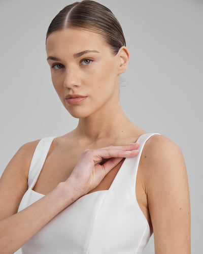 RUBY DRESS | square neckline A line midi in white