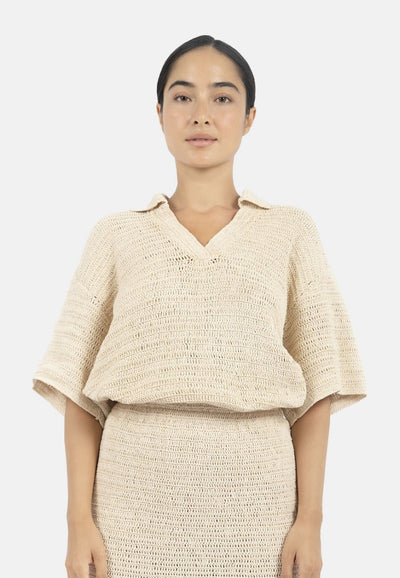 Sedona Crochet Polo Top-Natural