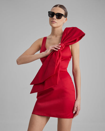 SKY DRESS + SIDE BOW | V neck mini in red