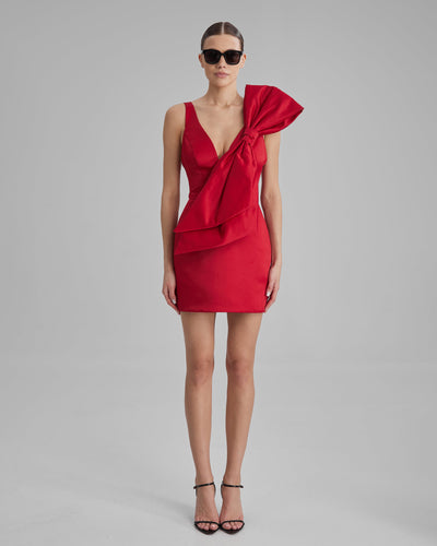 SKY DRESS + SIDE BOW | V neck mini in red