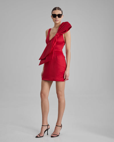 SKY DRESS + SIDE BOW | V neck mini in red