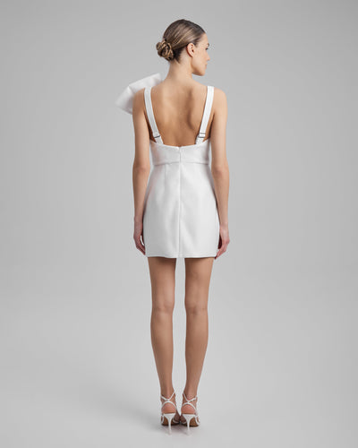 SKY DRESS + SIDE BOW | V neck mini in white