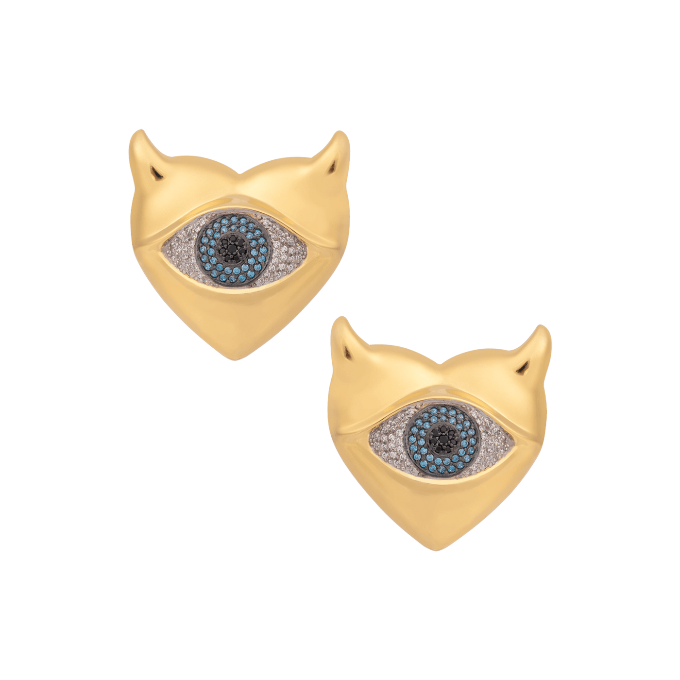 Gold horn-shaped earrings with eye design