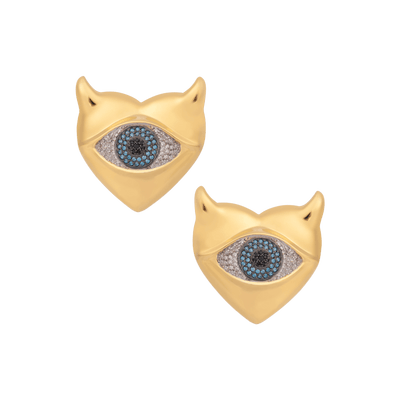 Gold horn-shaped earrings with eye design