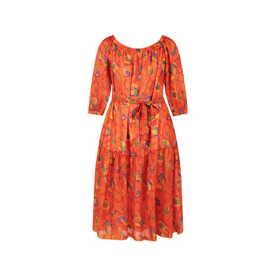 Ausus - Vintage Silk Sari Spritz Orange Abstract Floral Print Maxi Dress invisible mannequin