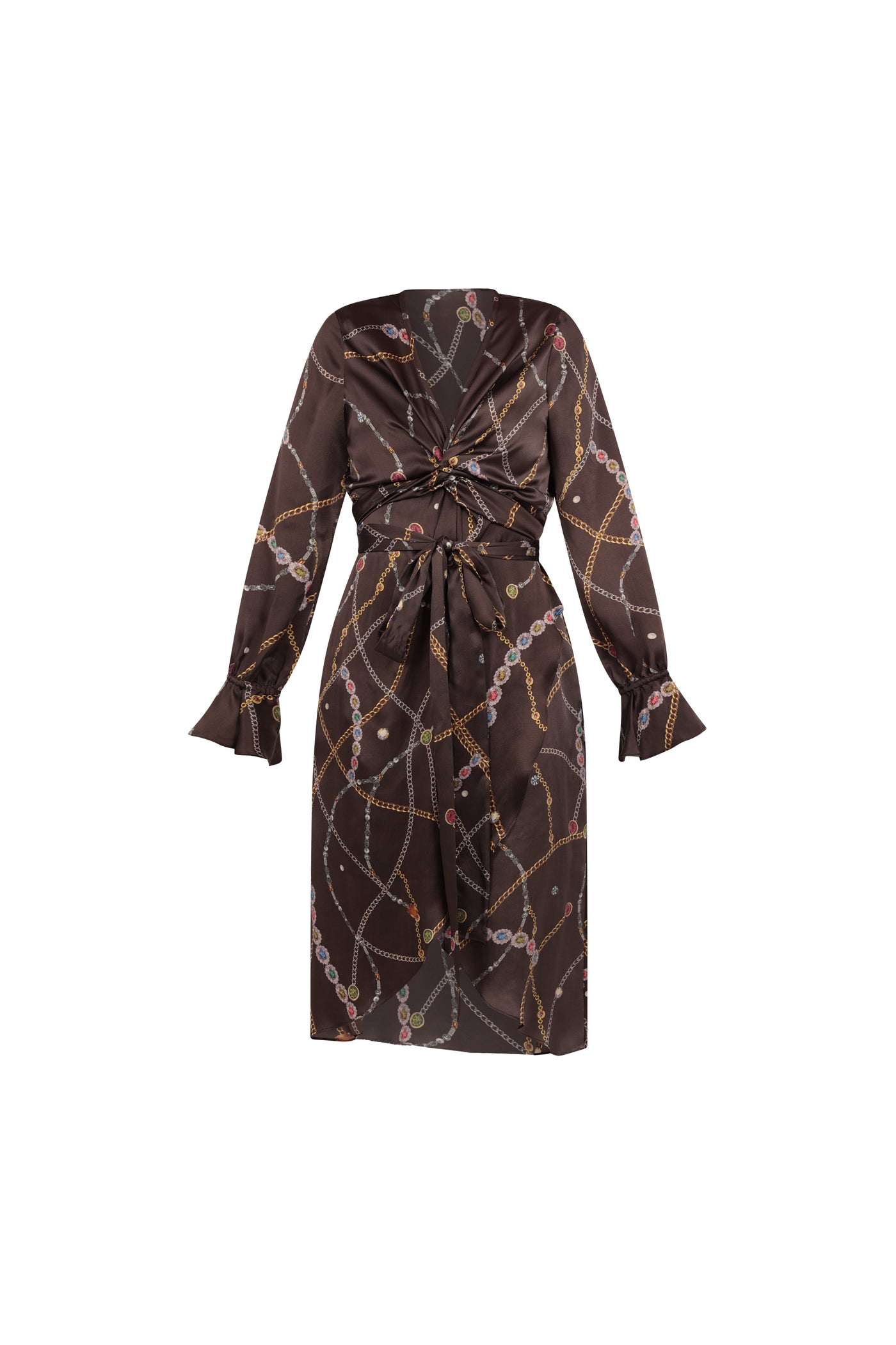 Houli midaxi wrap dress grey chain print invisible mannequin