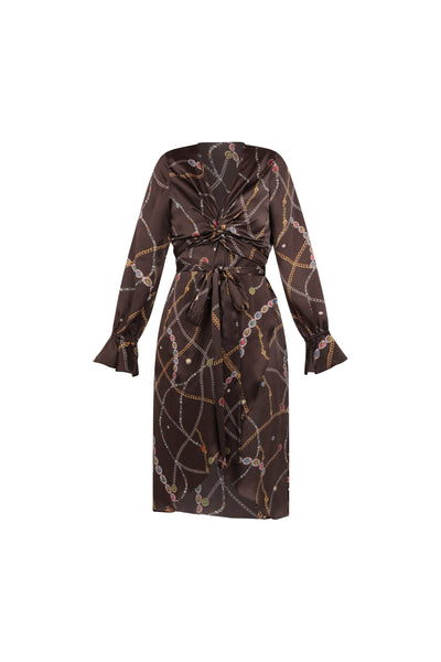 Houli midaxi wrap dress grey chain print invisible mannequin
