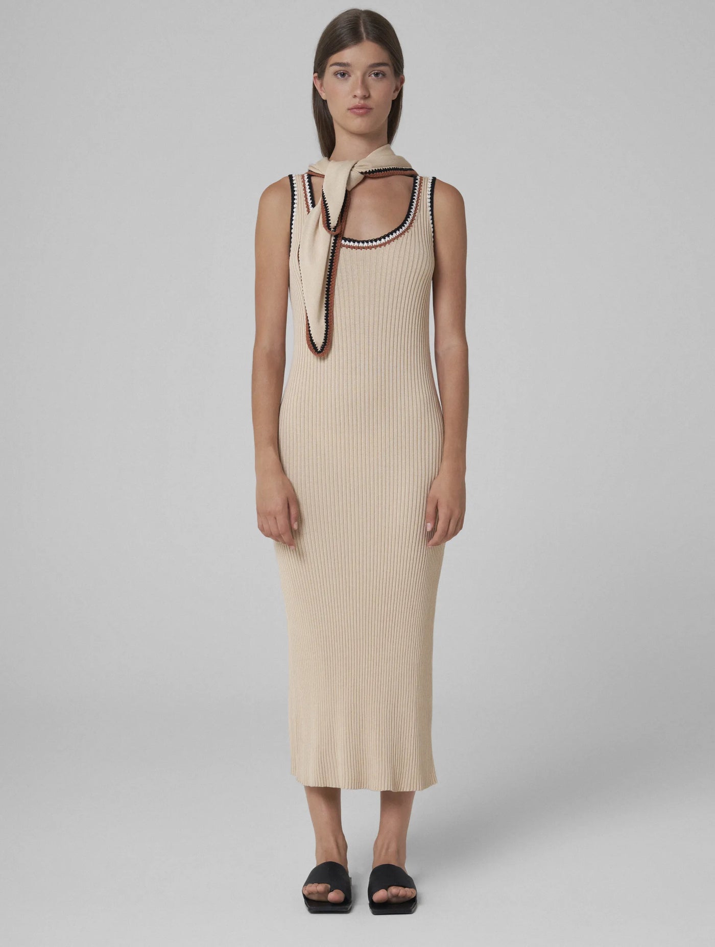 MAY Tencel knitted dress with hand-crochet details beige