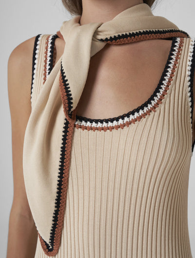 ZENA Tencel knitted bandana with hand-crochet details beige