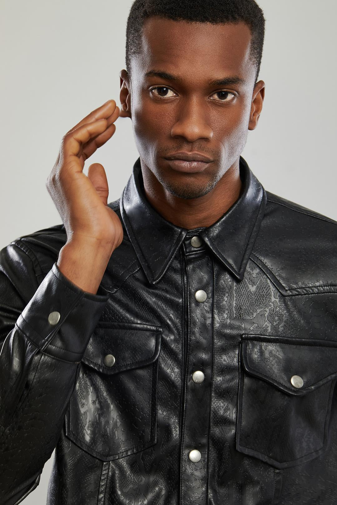 Black Mamba Leather Western Overshirt