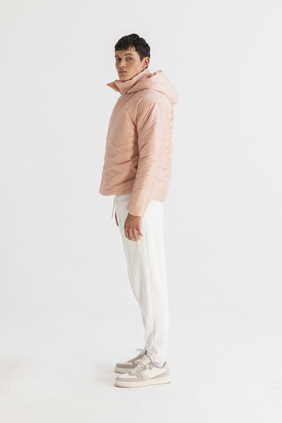 Men’s Asymmetric Zip Front Puffer Jacket in Pink
