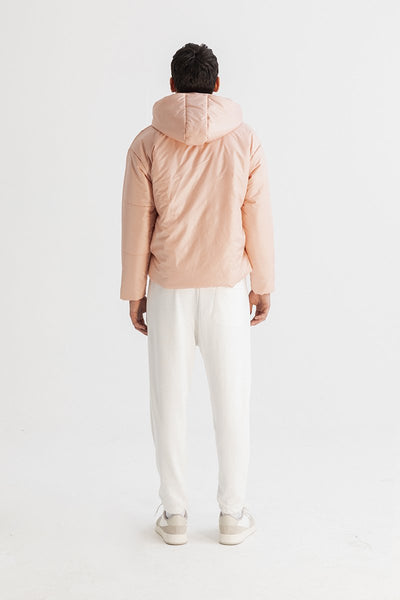 Men’s Asymmetric Zip Front Puffer Jacket in Pink